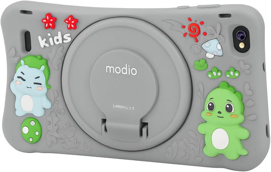Modio M796 Kids Tablet – 7 Inch HD Display, Android 13, 6GB RAM + 256GB Storage, 4000mAh Battery, Dual Camera, Single SIM, Cartoon Silicone Case (Pink) (Gray)