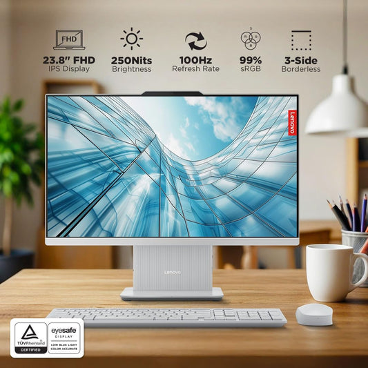 Lenovo IdeaCentre AIO 24IRH9 All-in-One Desktop, 23.8" FHD IPS 100Hz Display, Intel Core i3-1315U, 8GB DDR5 RAM, 512GB SSD, Wireless Keyboard & Mouse, Microsoft 365 Basic + Office Home 2024