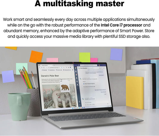 LENOVO IdeaPad Slim 3 Home Business AI COPILOT ntel i7-13620H, 15.3" FHD Display, 16GB RAM, 1TB SSD, Webcam, HDMI,Card Reader, Wi-Fi 6, Windows 11 Pro,Luna Grey, with 512 External SSD Bundle(Upgraded)