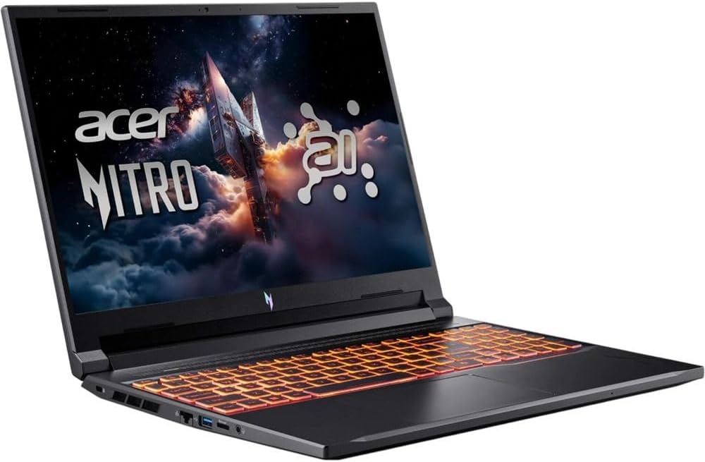 acer Nitro V 16 AI WUXGA (1920 x 1200) IPS 180Hz Gaming Laptop AI PC, AMD Ryzen 5 240 Processor, NVIDIA GeForce RTX 5050 8GB GDDR7 VRAM, 16GB RAM, 512GB SSD, Obsidian Black