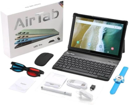 AirTab 10.1 -Inch Smart Tablet U25 PRO Android 13 Tablet With 1TB Storage and 16GB RAM Quad Core Wi-Fi LTE Dual Sim with Touch Pen and Keyboard - Gold