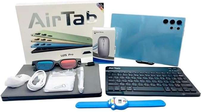 AirTab 10.1 -Inch Smart Tablet U25 PRO Android 13 Tablet With 1TB Storage and 16GB RAM Quad Core Wi-Fi LTE Dual Sim with Touch Pen and Keyboard - Gold