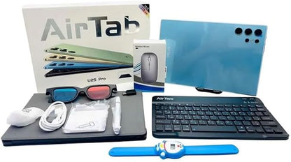 AirTab 10.1 -Inch Smart Tablet U25 PRO Android 13 Tablet With 1TB Storage and 16GB RAM Quad Core Wi-Fi LTE Dual Sim with Touch Pen and Keyboard - Gold