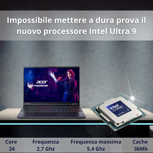 Acer Predator Helios Neo 16 AI Pc Gaming, Notebook Gaming Ultra 9 275HX, 32GB RAM DDR5, SSD 1TB PCIe, Display 16" WQXGA 240Hz, nVIDIA GeForce RTX 5070 Ti 12GB GDDR7, RGB, W11 (US Version)