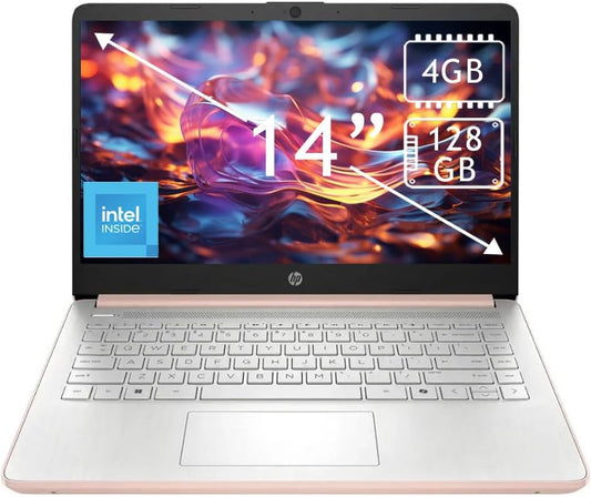 HP Business Student Laptop Computer - Windows 11 Pro & Microsoft Office Lifetime | 14 inch HD | AI-Powered, Long Batter Hr N-Serious Laptop| 16GB RAM, 128GB UFS, 256GB Extend Micro SD | Rose Gold