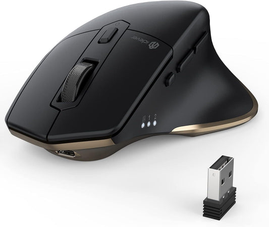 iClever Bluetooth Mouse MD172, Wireless Mouse Dual Mode(Bluetooth+USB), Multi-Devices Ergonomic Mouse with 5 Adjustable DPI and 7 Buttons, Rechargeable Silent Mice for Laptop/iPad/MacBook/Tablet/PC