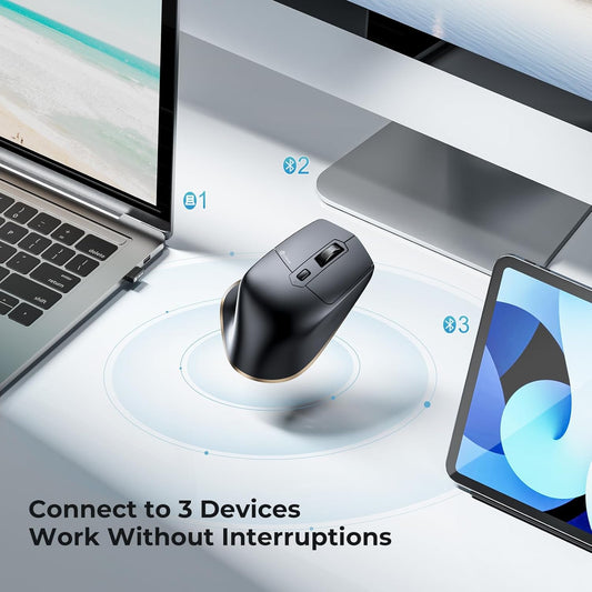 iClever Bluetooth Mouse MD172, Wireless Mouse Dual Mode(Bluetooth+USB), Multi-Devices Ergonomic Mouse with 5 Adjustable DPI and 7 Buttons, Rechargeable Silent Mice for Laptop/iPad/MacBook/Tablet/PC