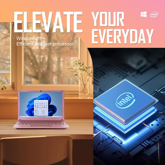 G-Anica Laptop Computer, win11 Laptop, 8GB+128GB, Celeron Dual core Processors, 10" Laptops, Bluetooth WiFi Webcam mini HDMI, and Laptop Bag,Mouse, Mouse Pad, Headphone（Rose Gold）