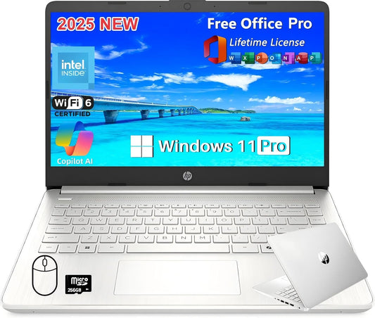 HP 2025 Latest 14" HD Laptop Computer, Intel Processor N150, 16 GB RAM, 384 GB Storage(128GB UFS+256GB MSD), with Office Lifetime License, Copilot AI, Wi-Fi 6, Webcam, Windows 11 Pro, w/Accessories