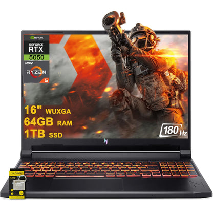 acer Nitro V 16 AI Gaming Laptop 16" WUXGA IPS 180Hz AMD Zen 4 Octa-Core Ryzen 7 260 32GB RAM 1TB SSD GeForce RTX 5050 (Up to 421 AI Tops) Backlit Win11 w/ICP Hub