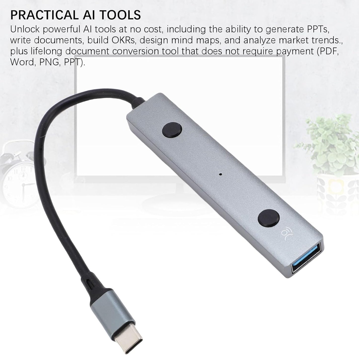 Fockety AI Laptop Docking Station, Voice Control USB C Docking Station, USB C Hub with AI Tool, Voice Transcription, Translation & 2 USB 2.0 Ports for Home, offices, Remote Work