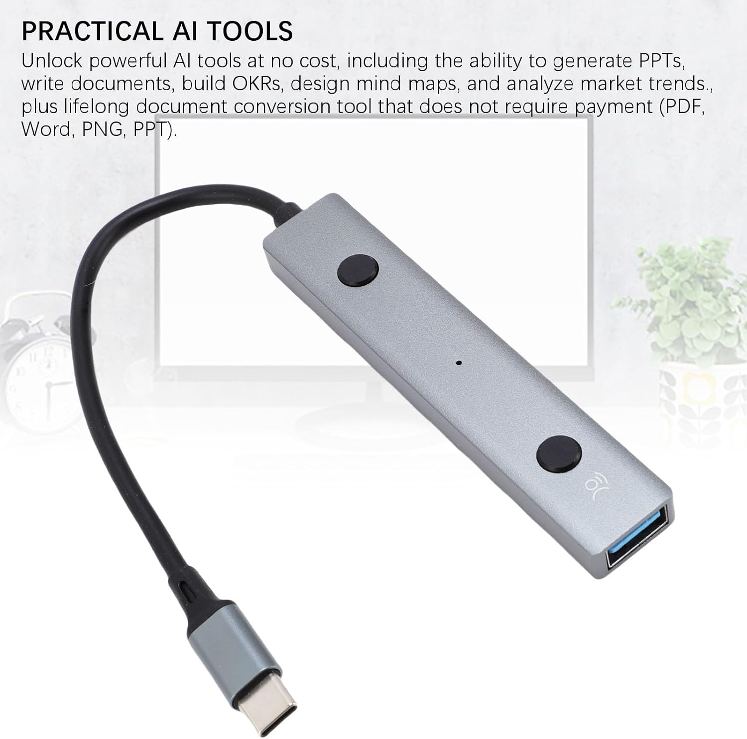 Fockety AI Laptop Docking Station, Voice Control USB C Docking Station, USB C Hub with AI Tool, Voice Transcription, Translation & 2 USB 2.0 Ports for Home, offices, Remote Work