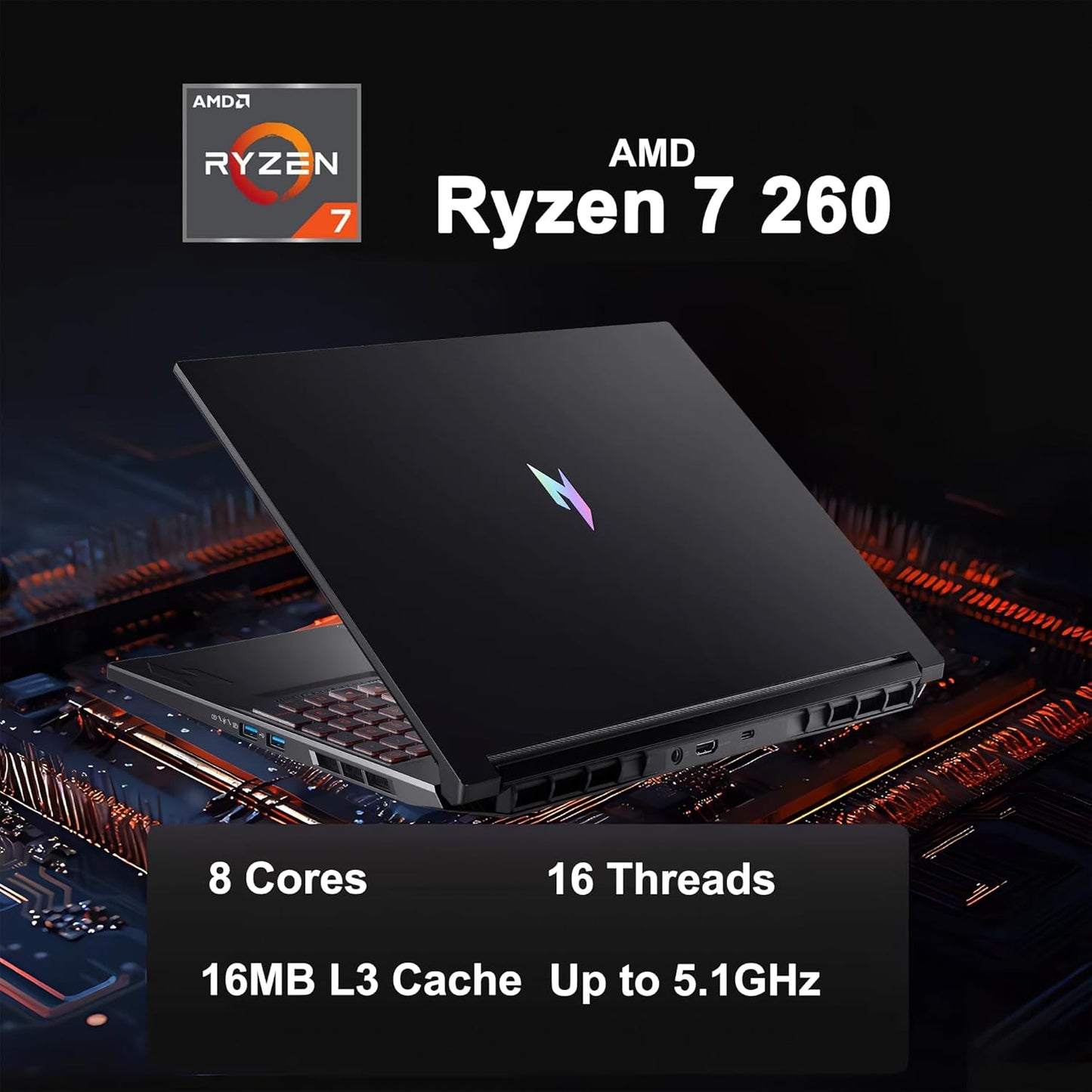 acer Nitro V 16 AI Gaming Laptop 16" WUXGA IPS 180Hz AMD Zen 4 Octa-Core Ryzen 7 260 32GB RAM 1TB SSD GeForce RTX 5050 (Up to 421 AI Tops) Backlit Win11 w/ICP Hub