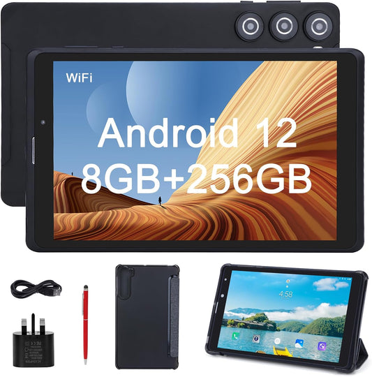C idea 8 inch Android 12 Tablets,8GB RAM+256GB ROM(64GB TF),5.0 MP + 8.0 MP Dual Camera,HD Touchscreen Tablets With SIM Card Slot(Black), CM835