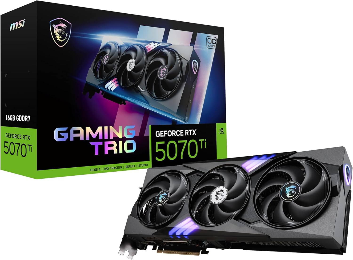 MSI Gaming RTX 5070 Ti 16G Gaming Trio OC Graphics Card (16GB GDDR7, 256-bit, Extreme Performance: 2580, DisplayPort x 3 2.1a, HDMI 2.1b, NVIDIA Blackwell Architecture)
