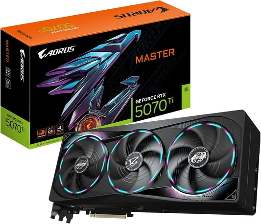 GIGABYTE AORUS GeForce RTX 5070 Ti Master 16G Graphics Card, 16GB 256-bit GDDR7, PCIe 5.0, WINDFORCE Cooling System, GV-N507TAORUS M-16GD Video Card