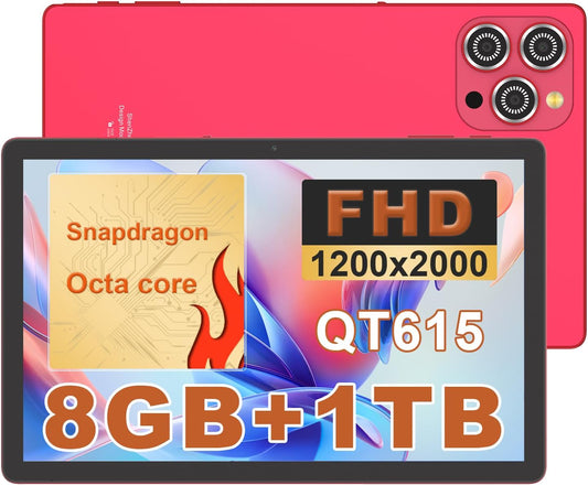 C idea 10.36Inches Tablet, Android 15 Tablet With 2K Screen,8GB RAM 1TB ROM, Snapdragon QT615,10000mAh,Bluetooth WiFi Tablet PC,CM10016 Plus (Red)