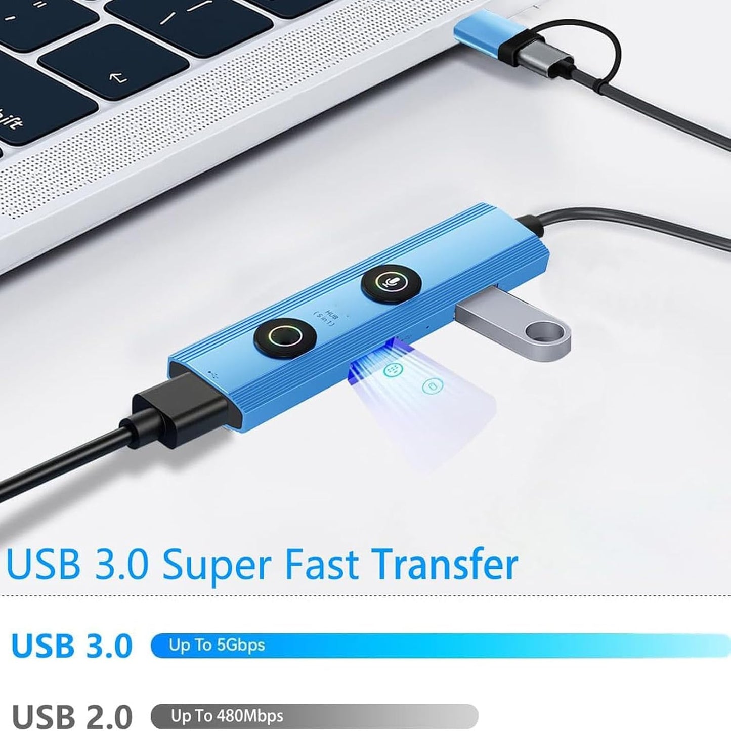 AI Laptop Docking Station with Voice Transcription Translation, File Converter Tool, 5 in 1 3 Ports USB 3.0 Hub for Home, Remote Work, Business, Travel
