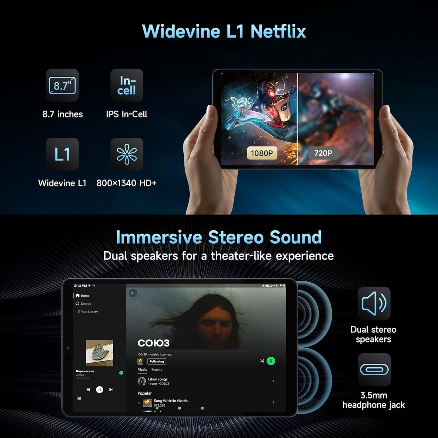 ALLDOCUBE iPlay 60 Mini Tablet 8.7 inch IPS (Android 15, 90Hz, Unisoc T606, 12GB RAM, 64GB ROM, 4000mAh, WiFi + LTE + Bluetooth, GPS, Widevine L1, 2 Speakers)