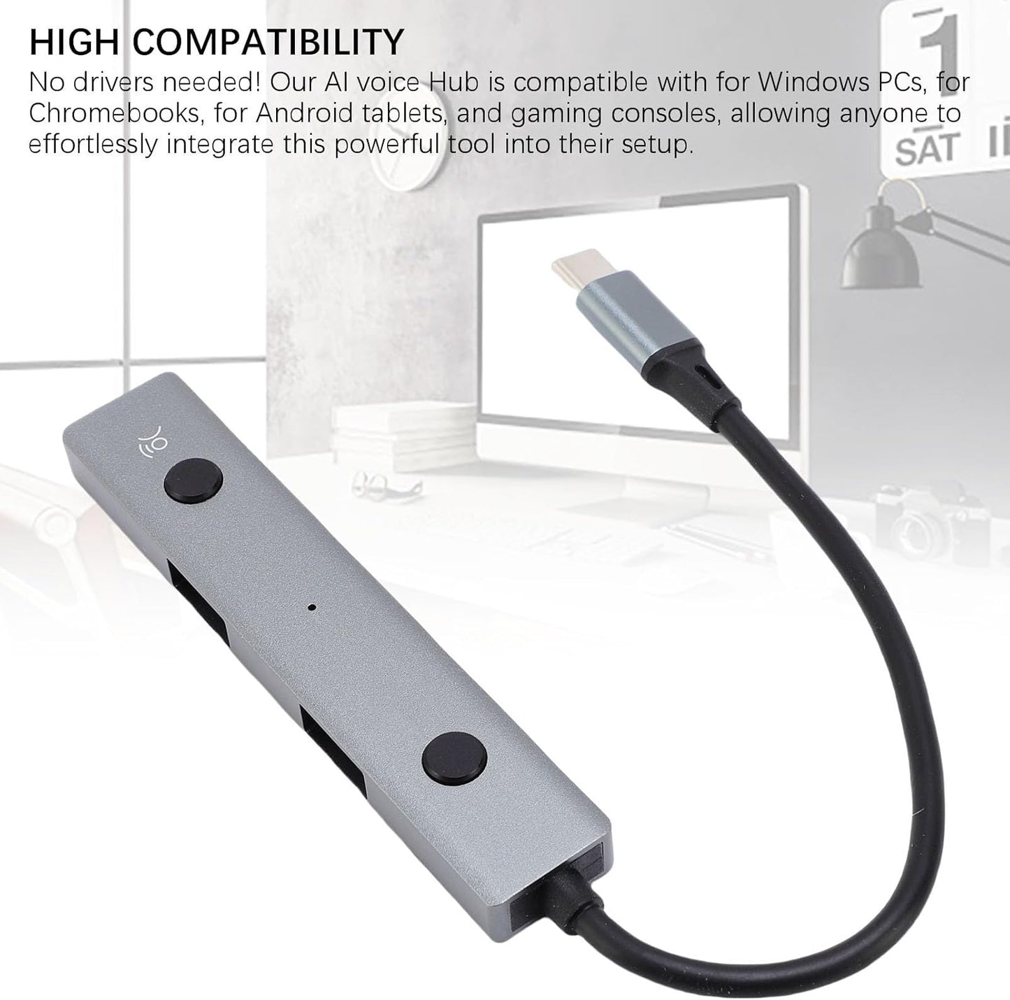 Fockety AI Laptop Docking Station, Voice Control USB C Docking Station, USB C Hub with AI Tool, Voice Transcription, Translation & 2 USB 2.0 Ports for Home, offices, Remote Work