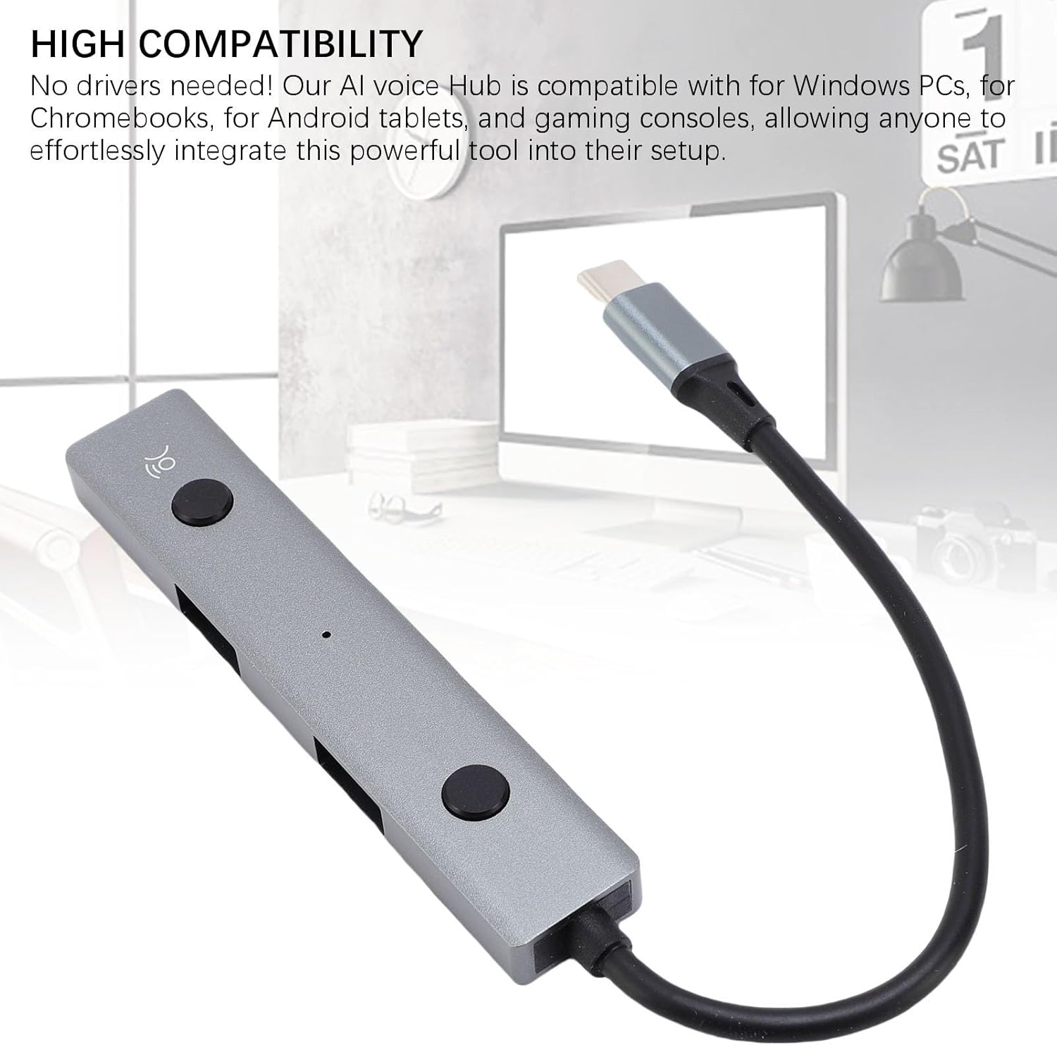 Fockety AI Laptop Docking Station, Voice Control USB C Docking Station, USB C Hub with AI Tool, Voice Transcription, Translation & 2 USB 2.0 Ports for Home, offices, Remote Work