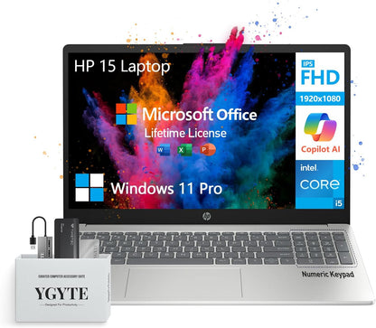 2025 HP 15.6 Laptop Computer,Intel 10-Core i5 Laptop Lifetime Office,College Students Business Laptop 15 Inch FHD,32GB RAM 1.5TB Storage (1TB SSD+512GB PSSD),Windows 11 Pro Copilot AI,Number Pad,USB-C