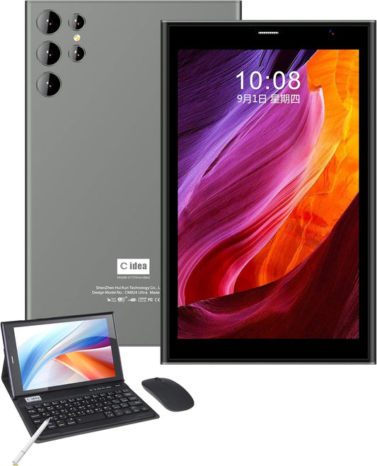 CM824 Ultra 8-inch Tablet, 5g Tablet Single SIM WiFi, Kids Tab Zoom Tiktok Supported Dual Camera, Android 14 Slim Tablet with Keyboard and Mouse (Grey)
