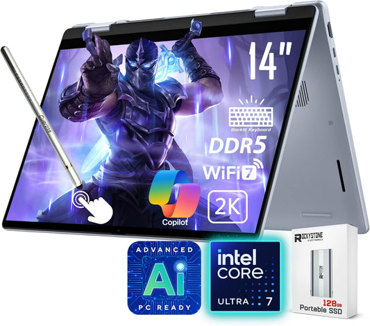 Dell 14 Plus 2-in-1 AI Ready Laptop, 14" 2K Touchscreen, Core Ultra 7 256V(>i9-12900K), Copilot+ PC, Backlit Keyboard, WiFi 7, Thunderbolt 4, Windows 11 Pro, Ice Blue(16GB 8533 MHz DDR5 RAM | 1TB SSD)