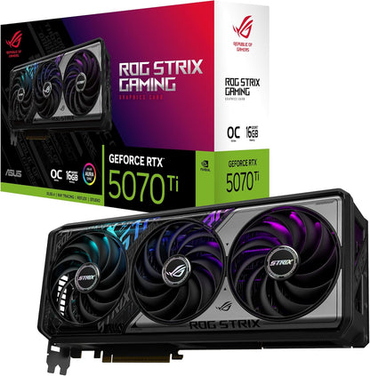 ASUS ROG Strix GeForce RTX 5070 Ti OC Edition 16GB GDDR7 Graphics Card (PCIe 5.0, HDMI/DP 2.1, 3.2-slot, Axial-tech fans, MaxContact design with vapor chamber, phase-change GPU thermal pad, aura sync)